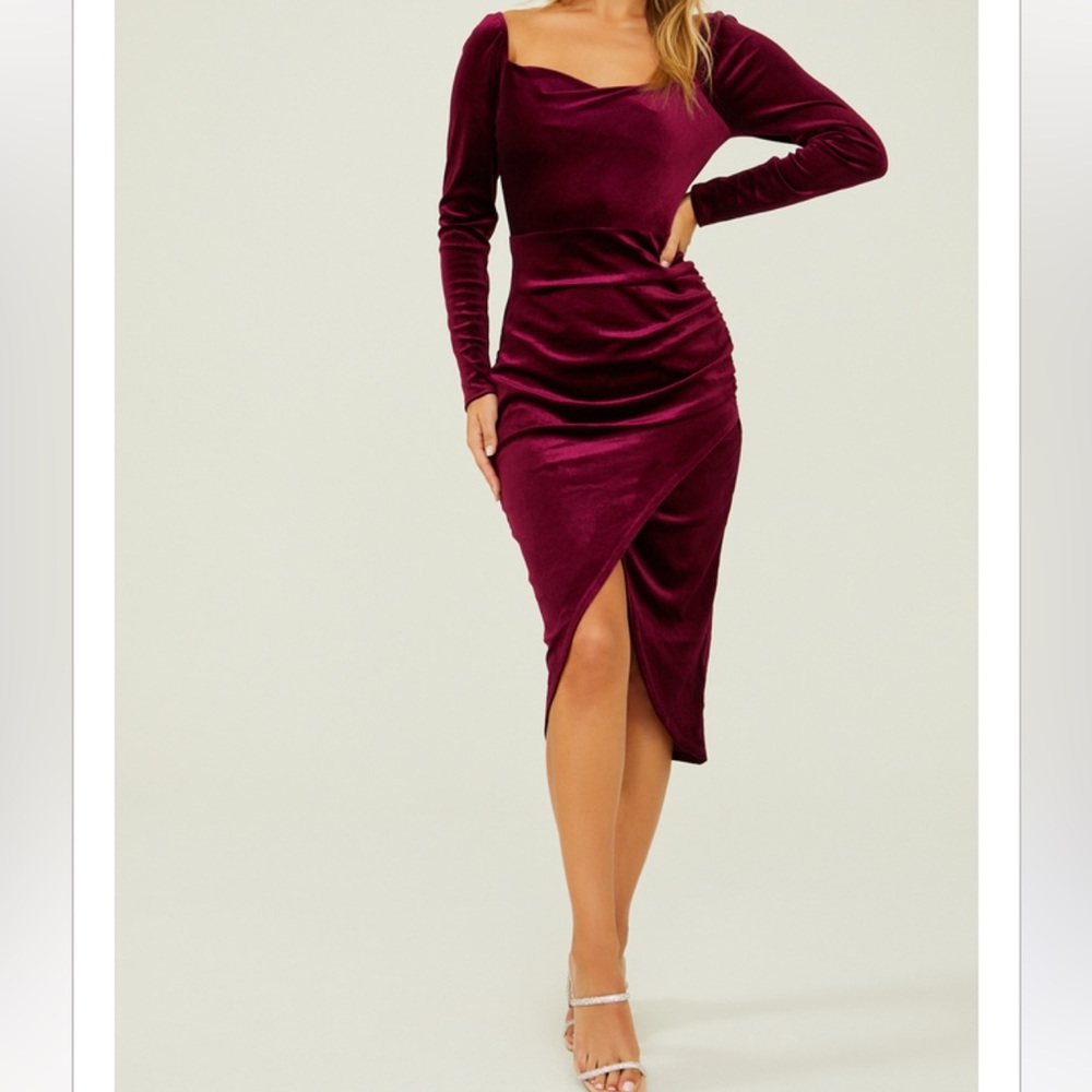 Altar'd State Burgundy Velvet Midi Dress